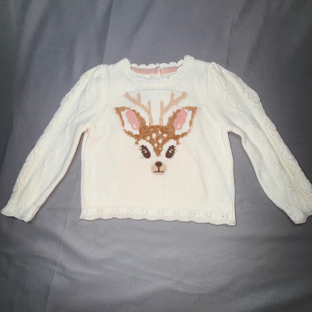 Cynthia Rowley Kids White Deer Face Cable Knit Sweater Toddler 24 Months
